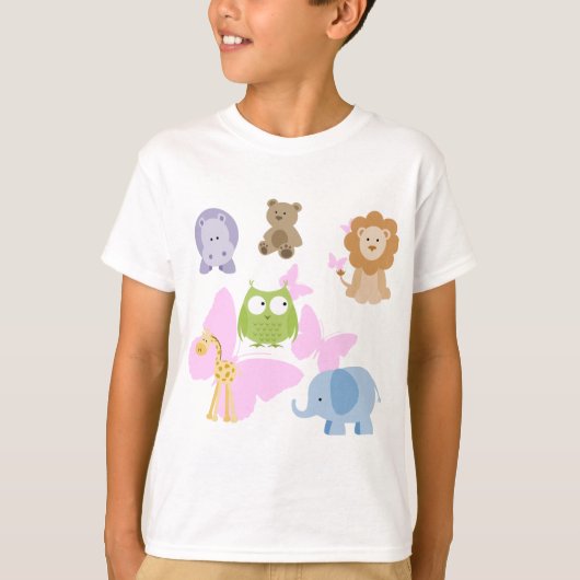 かわいい動物と蝶 Tシャツ (正面)