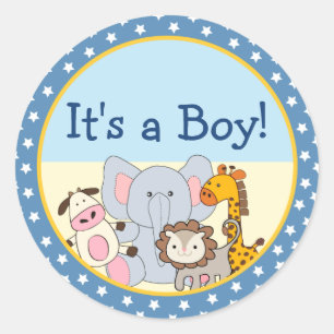かわいい動物ぬいぐるみ男の子丸スタンプ ラウンドシール