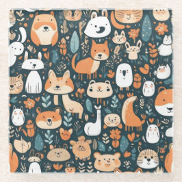 かわいい動物のおもしろいデザイン緑の装飾 ガラスコースター