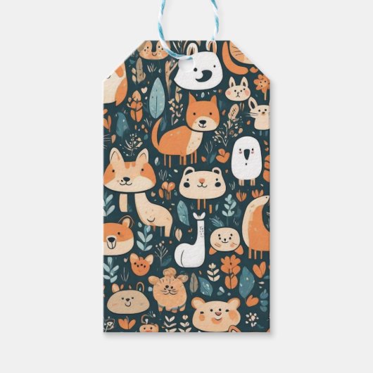 かわいい動物のおもしろいデザイン緑の装飾 ギフトタグ (正面)