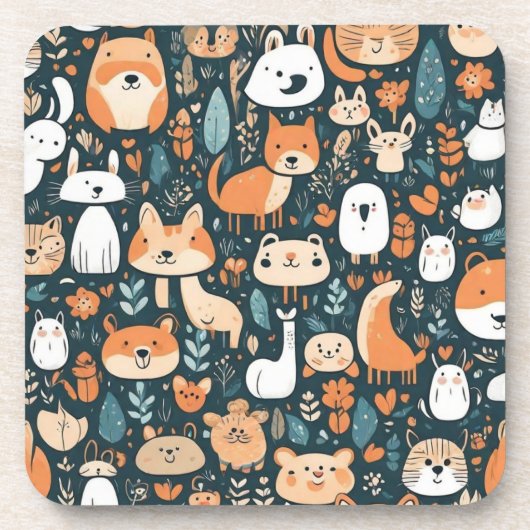 かわいい動物のおもしろいデザイン緑の装飾 コースター (正面)