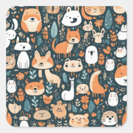 かわいい動物のおもしろいデザイン緑の装飾 スクエアシール