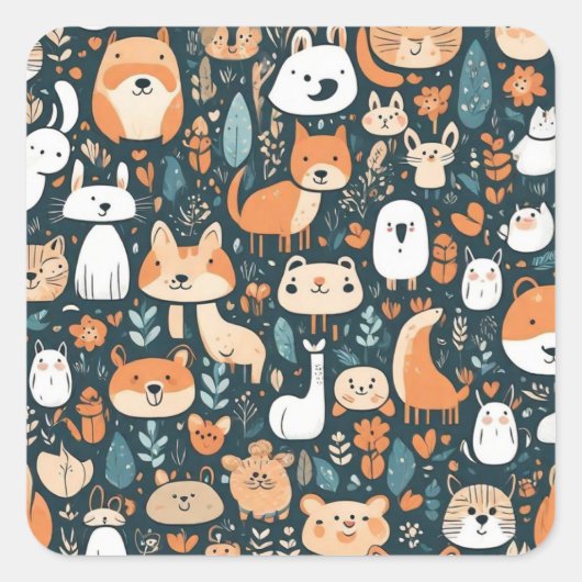 かわいい動物のおもしろいデザイン緑の装飾 スクエアシール (正面)