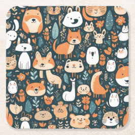 かわいい動物のおもしろいデザイン緑の装飾 スクエアペーパーコースター