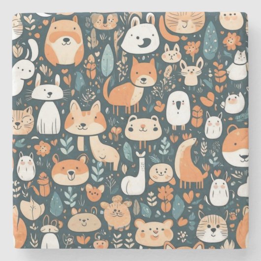 かわいい動物のおもしろいデザイン緑の装飾 ストーンコースター (正面)
