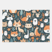 かわいい動物のおもしろいデザイン緑の装飾 ラッピングペーパーシート (正面3)