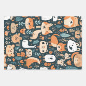 かわいい動物のおもしろいデザイン緑の装飾 ラッピングペーパーシート (正面2)