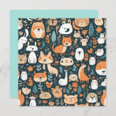 かわいい動物のおもしろいデザイン緑の装飾 招待状 (正面/裏面)