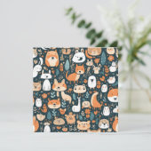 かわいい動物のおもしろいデザイン緑の装飾 招待状 (スタンド正面)