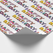 かわいい動物のおもしろいハッピーバースデー数々のスクリプトカラー ラッピングペーパー (角)