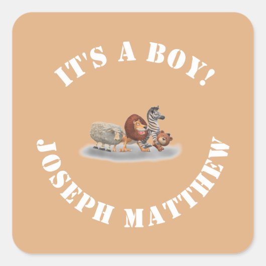 かわいい動物のぬいぐるみをテーマ スクエアシール (正面)