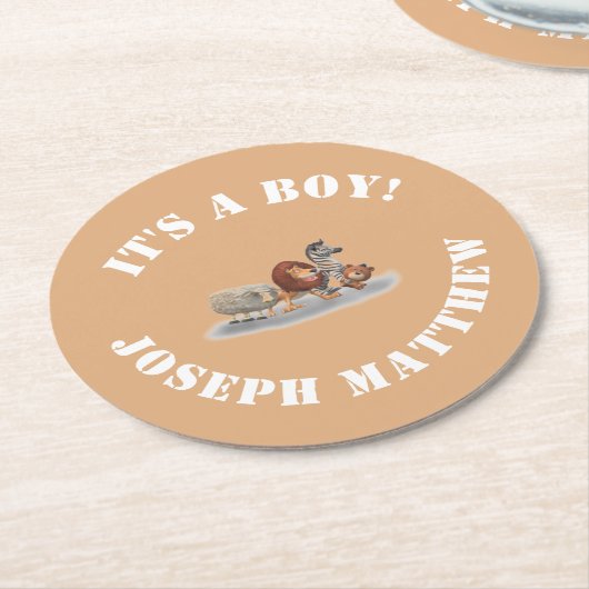 かわいい動物のぬいぐるみをテーマ ラウンドペーパーコースター (アングル)