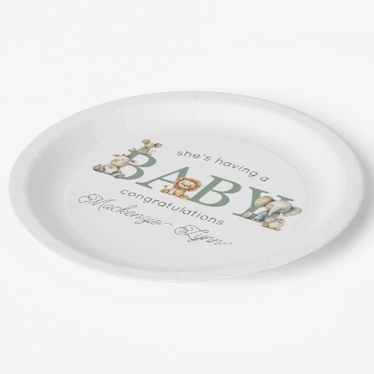 かわいい動物のぬいぐるみ男女兼用赤ちゃんシャワー ペーパープレート (アングル)