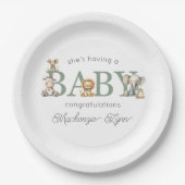 かわいい動物のぬいぐるみ男女兼用赤ちゃんシャワー ペーパープレート (正面)