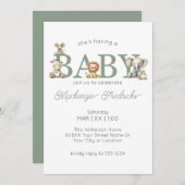 かわいい動物のぬいぐるみ男女兼用赤ちゃんシャワー 招待状 (正面/裏面)