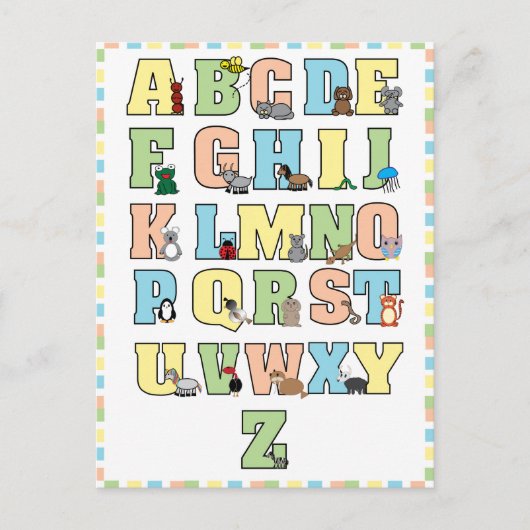 かわいい動物のアルファベット文字教育 ポストカード (正面)