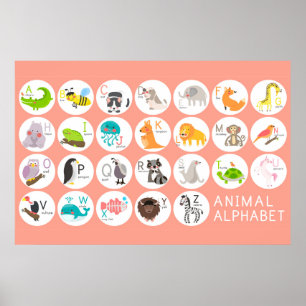 かわいい動物のアルファベット ポスター