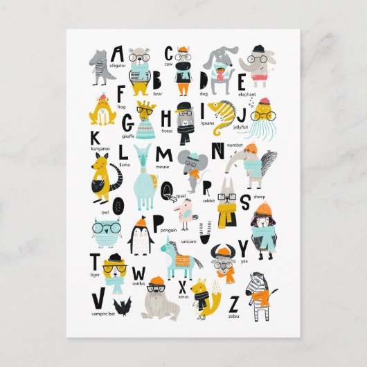 かわいい動物のアルファベット |帽子を持っている人もいる ポストカード (正面)