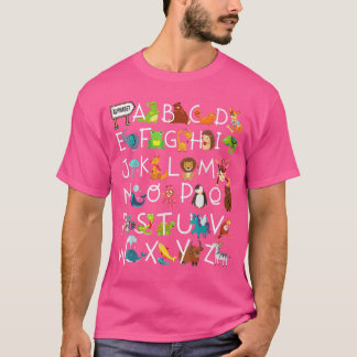 かわいい動物のアルファベットAZ学習 幼稚園 Tシャツ
