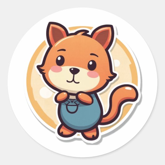 かわいい動物のオーバーオール ラウンドシール (正面)