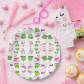 かわいい動物のカエルとフラミンゴ ペーパープレート (パーティー)