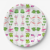 かわいい動物のカエルとフラミンゴ ペーパープレート (正面)