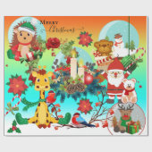 かわいい動物のカラフルなクリスマス包装紙 ラッピングペーパー (フラット)