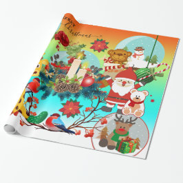 かわいい動物のカラフルなクリスマス包装紙 ラッピングペーパー