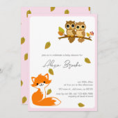 かわいい動物のキツネとフクロウのベビーシャワー招待状 招待状 (正面/裏面)