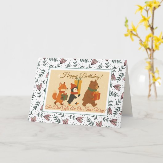 かわいい動物のギフトフレンズ誕生日 カード (黄色い花)