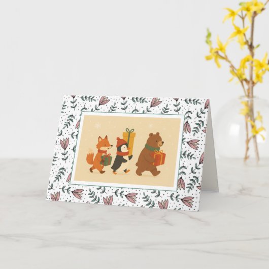 かわいい動物のギフトフレンズ誕生日 カード (黄色い花)