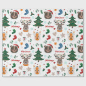 かわいい動物のクリスマスパターン ラッピングペーパー (フラット)