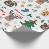 かわいい動物のクリスマスパターン ラッピングペーパー (角)