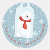 かわいい動物のクリスマス冬のユーモアあふれる白熊青 ラウンドシール (正面)