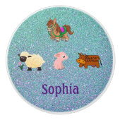 かわいい動物のグリッター背景 セラミックノブ (正面)