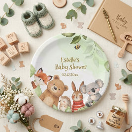 かわいい動物のグリーン ウッドランド ベビーシャワー ペーパープレート