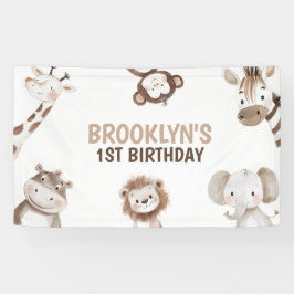 かわいい動物のサファリジャングル誕生日パーティーの子供たち 横断幕