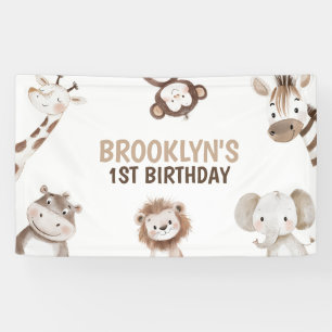 かわいい動物のサファリジャングル誕生日パーティーの子供たち 横断幕