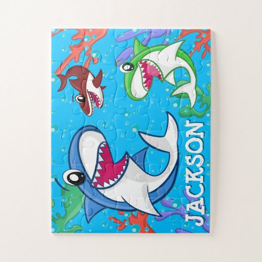 かわいい動物のシーライフサメ海魚の子供 ジグソーパズル (縦)
