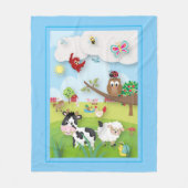 かわいい動物のシーンを青で描いた農場 フリースブランケット (正面)