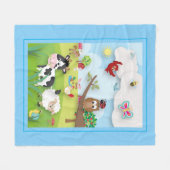 かわいい動物のシーンを青で描いた農場 フリースブランケット (正面(横))