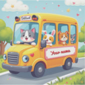 かわいい動物のスクールバスデザインのカスタマイズ シール (正面)