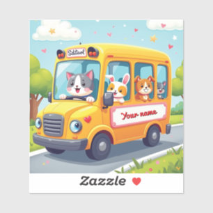 かわいい動物のスクールバスデザインのカスタマイズ シール