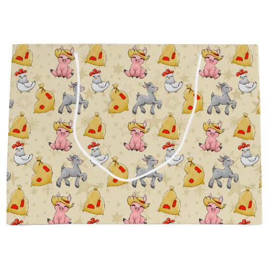 かわいい動物のタイルパーティー ラージペーパーバッグ (正面)