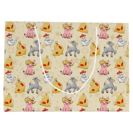 かわいい動物のタイルパーティー ラージペーパーバッグ (裏面)