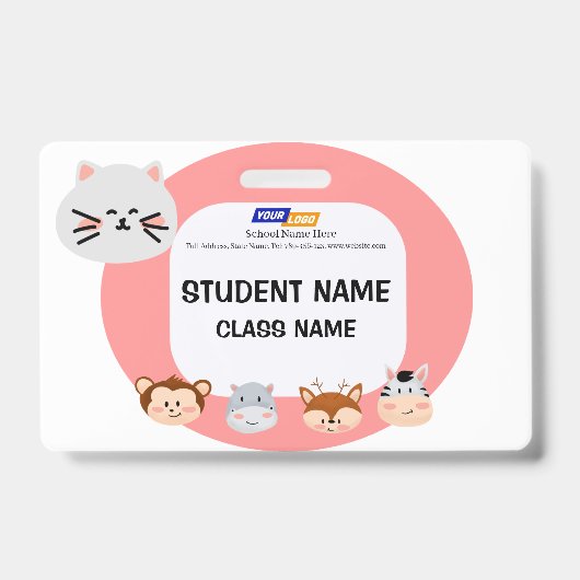 かわいい動物のタグ付きの子どもの名前タグデザイン バッジ (正面)
