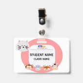 かわいい動物のタグ付きの子どもの名前タグデザイン バッジ (正面 （クリップ付）)