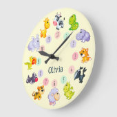 かわいい動物のテーマ、名前をカスタムするパーソナライズされた、 ラージ壁時計 (傾斜)