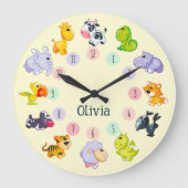 かわいい動物のテーマ、名前をカスタムするパーソナライズされた、 ラージ壁時計 (正面)