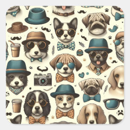 かわいい動物のデザイン継ぎ目のない犬と猫のパターン スクエアシール